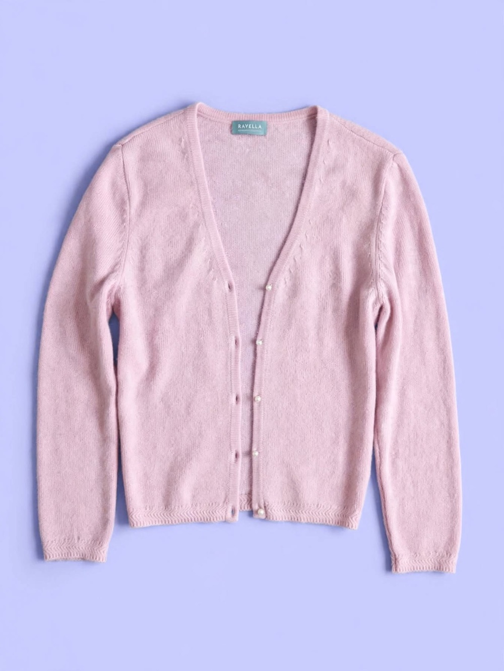 Rayella Soft Pale Pink Pearl-Button V-Neck Cardigan
